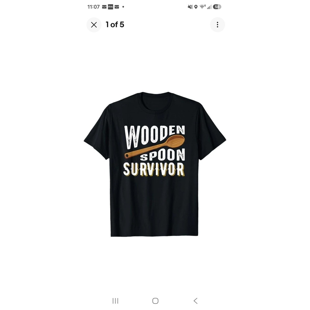 Gildan 5000 Wooden Spoon Survivor T-Shirt Black Graphic Tee Large L NEW